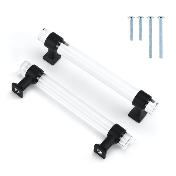 5 Piece Cabinet Pulls Black Matte 4 Inch Acrylic Kitchen Cabinet Drawer Handles - Picture 5 of 13